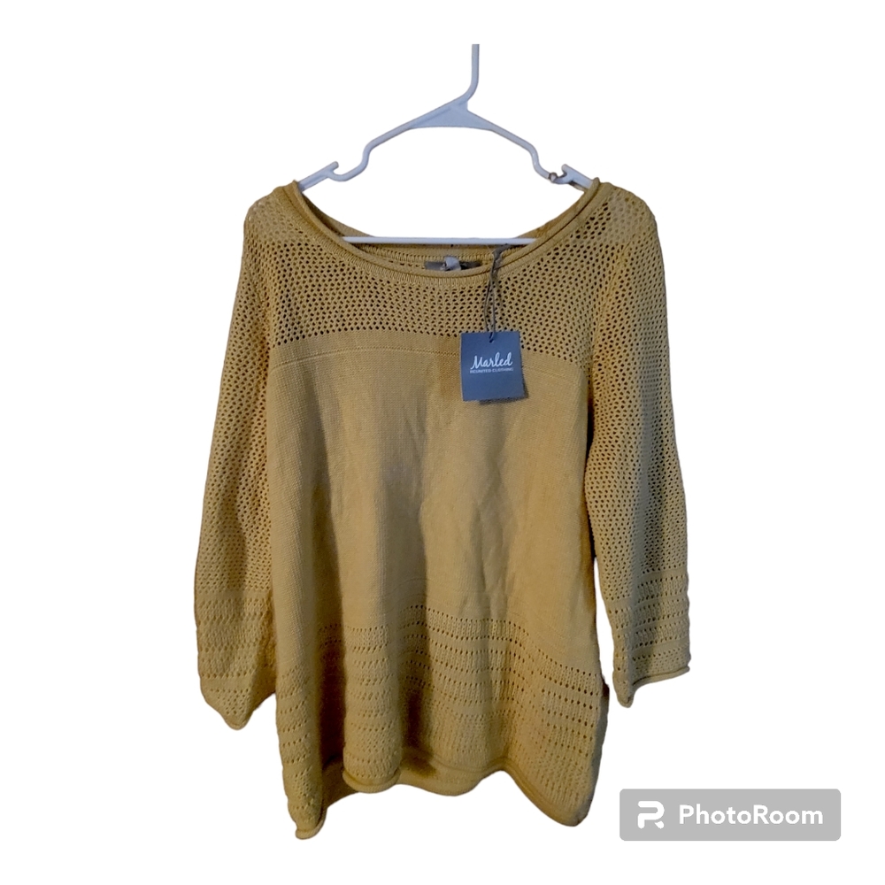NWT 𝅺MARLED Open  knit Crochet  sweater size XL  Sahara Sun Color‎